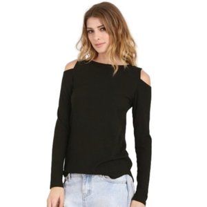LNA | Black Cut Out Long Sleeve Ribbed Top, cold shoulder - Size  large​​​​​​